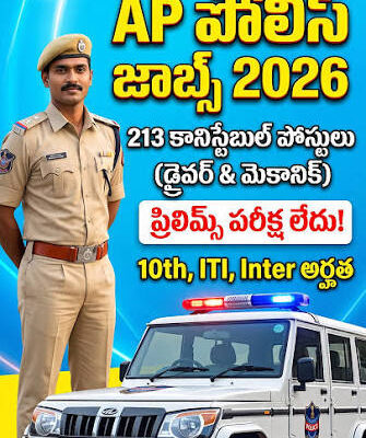 10వ తరగతి, ఐటీఐ, ఇంటర్ అర్హతతో 213 పోలీస్ ఉద్యోగాలు.. జీతం రూ.80,910 వరకు!